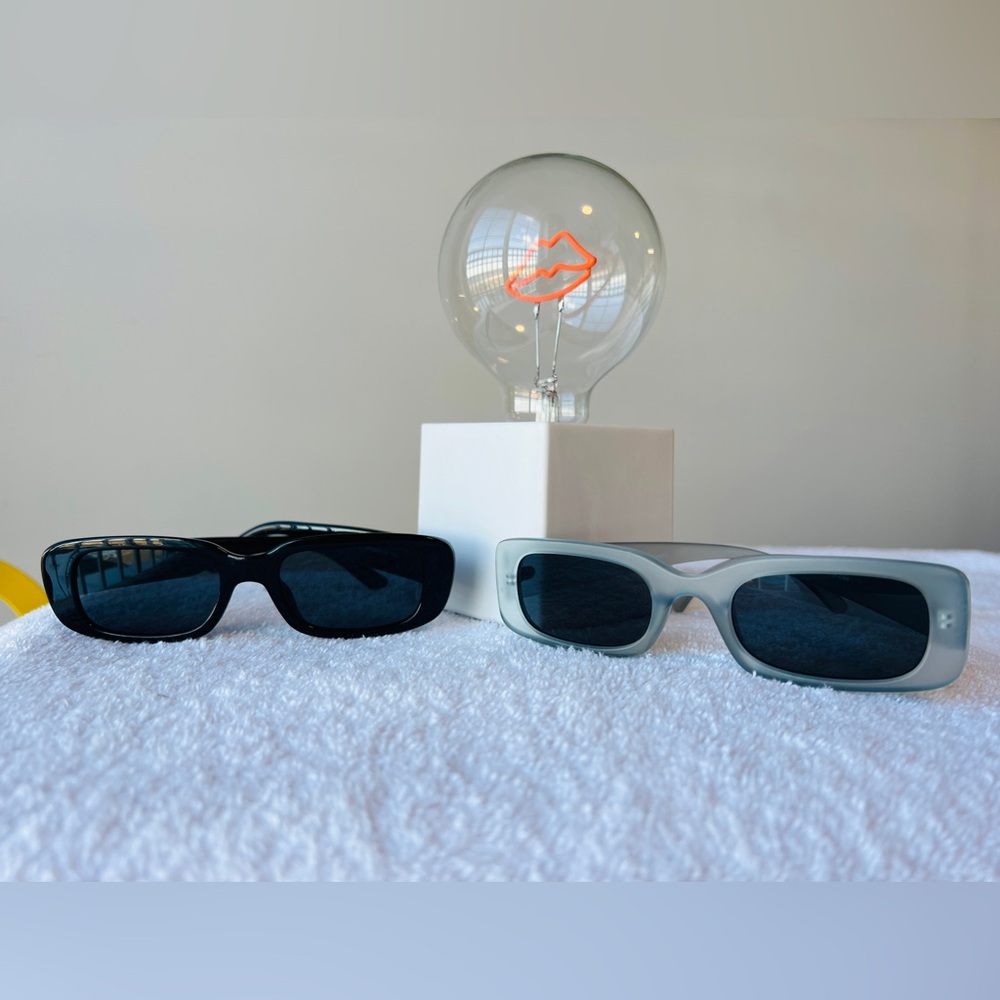 Men’s / Unisex ➡️ Two Rectangular Sunglasses - Black & Light Blue - Picture 10 of 10